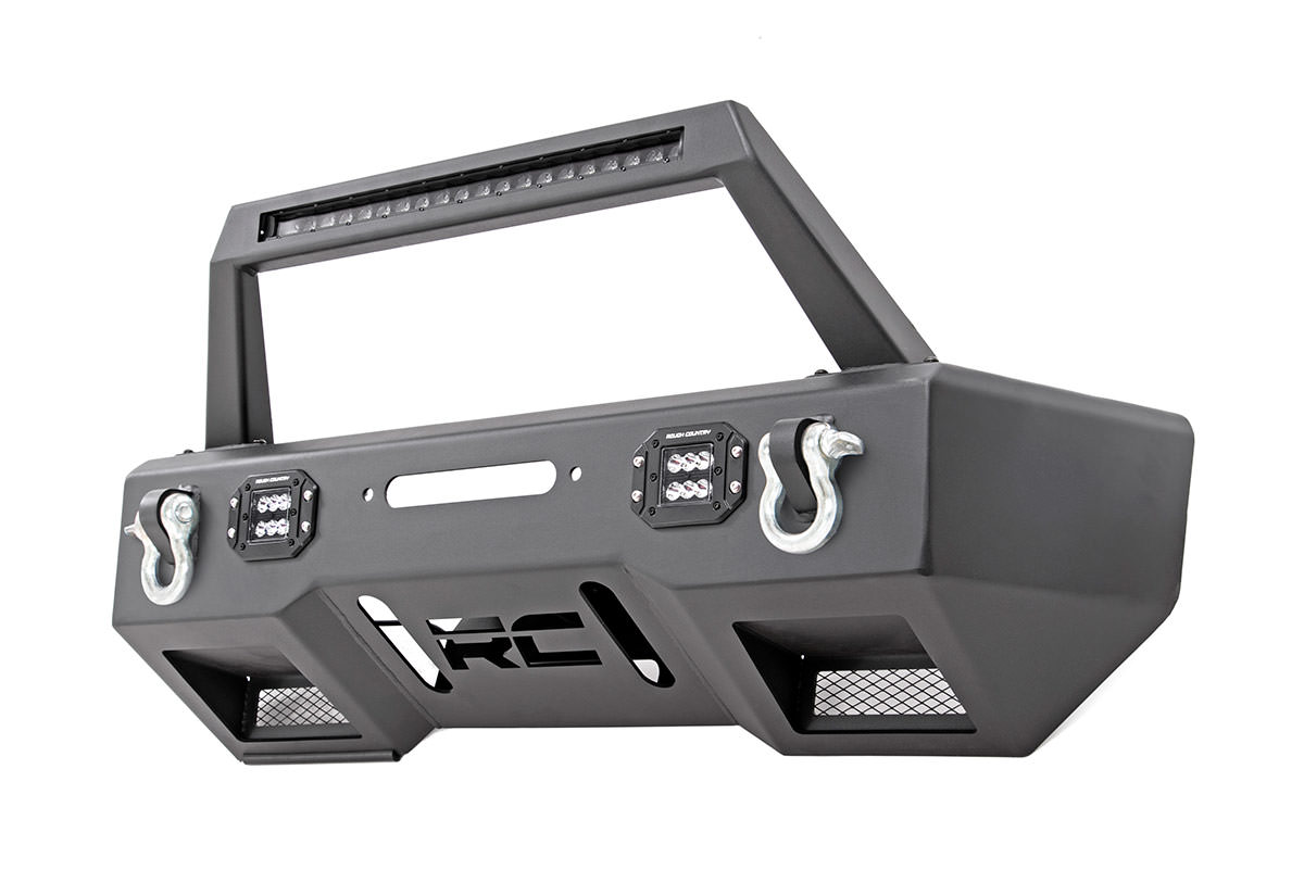 Rough Country 11826 Front Stealth Stubby Winch Bumper w/ Hoop and Black Series LED Lights